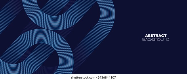 Abstract Dark Blue Waving circles lines Technology Banner Background. Modern Navy Blue gradient with glowing lines shiny geometric diagonal shape for brochure, cover, poster, banner, website, header