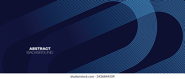 Abstract Dark Blue Waving circles lines Technology Banner Background. Modern Navy Blue gradient with glowing lines shiny geometric diagonal shape for brochure, cover, poster, banner, website, header