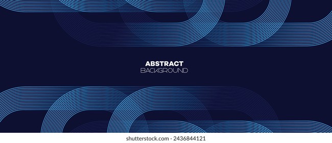 Abstract Dark Blue Waving circles lines Technology Banner Background. Modern Navy Blue gradient with glowing lines shiny geometric diagonal shape for brochure, cover, poster, banner, website, header