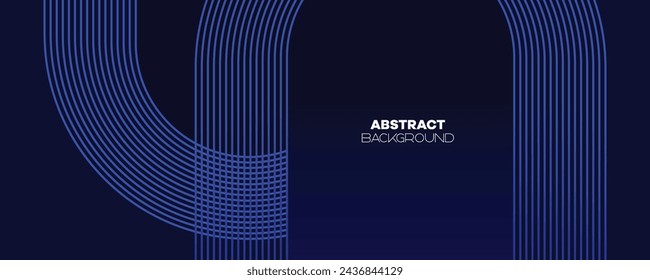 Abstract Dark Blue Waving circles lines Technology Banner Background. Modern Navy Blue gradient with glowing lines shiny geometric diagonal shape for brochure, cover, poster, banner, website, header