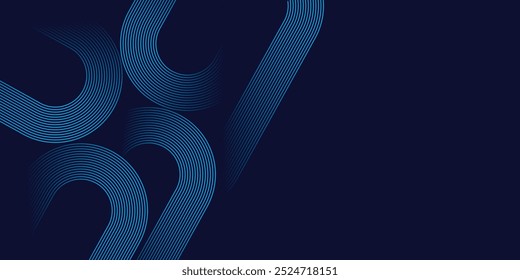 Abstract Dark Blue Waving circles lines Technology Banner Background. Modern Navy Blue gradient with glowing lines Background.