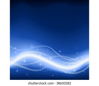 Resumen de fondo de fantasía ondulado azul oscuro con líneas y estrellas brillantes. Uso de 9 colores globales, gradientes lineales, mezclas y máscara de recorte.