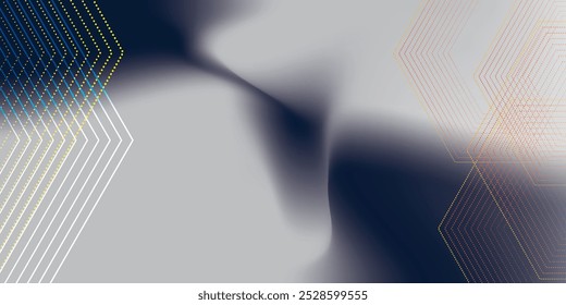 Abstract dark blue and white background with shining geometric lines. Modern technology background. Gold pattern hexagon serving pattern