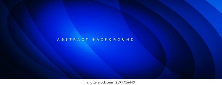 Abstract dark blue wide background with dynamic oval shapes and curves. Vector illustration