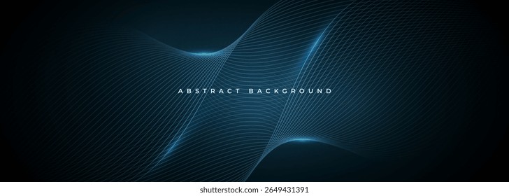 Fundo de vetor largo azul escuro abstrato com linhas onduladas azuis brilhantes.