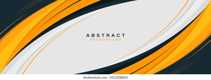 Abstract dark blue and yellow curve shapes on white background with shadow decoration. Modern corporate and business concept. Suit for presentation, invitation, banner, brochure, cover, flyer