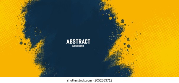 Abstract dark blue and yellow grunge texture background with halftone effect vector.