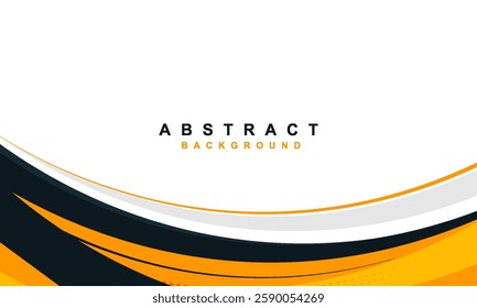 Abstract dark blue, yellow and orange curve shapes on a white background with shadow and dot decoration. Modern corporate and business concept. Suitable for invitations, presentations, banners