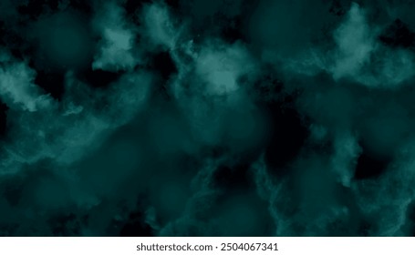 Abstract dark blue-green watercolor cloud background, green smoke on black background of darkness, spectacular abstract white smoke isolated in color green background.