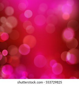 Abstract dark blur background in shades of red, purple pink and magenta with blown out blurred light dots. Great bokeh backdrop for any romantic, love theme as upcoming Valentine's day. 
