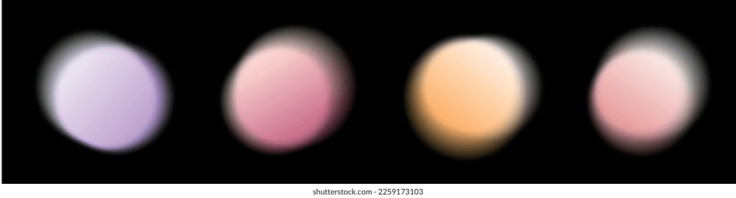 Abstract dark blur gradient circles set  Light color round shapes set  Vector isolated illustration