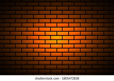 Abstract dark  brick wall background illuminated by a light spot, vector design.