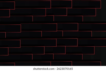 Abstract dark brick wall pattern with elongated black and grey shapes outlined in thin red lines. Perfect for edgy urban designs, grunge backgrounds, or industrial-themed projects.
