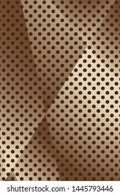 Abstract Dark Bronze Metallic Pattern with Holes. Curved Spotted Plate. Vector. 3D Illustration