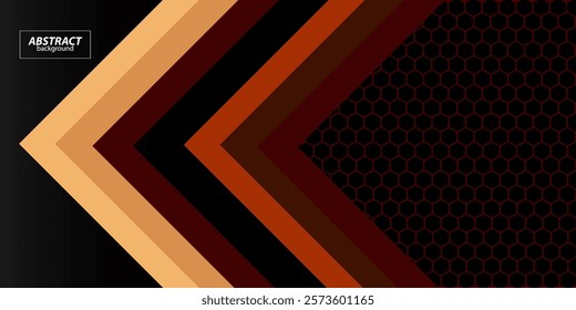 Abstract dark brown background with shadow and simple lines. 3D view arrow concept and hexagonal pattern. Suitable for poster, flyer, e-sports and more. Vector eps10