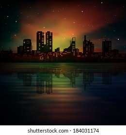 abstract dark brown background with silhouette of city