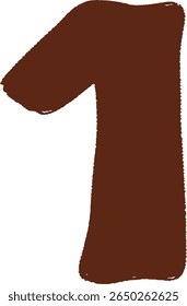 Abstract dark brown brush stroke forming the shape of number one
