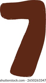 Abstract dark brown brush stroke forming the shape of number seven
