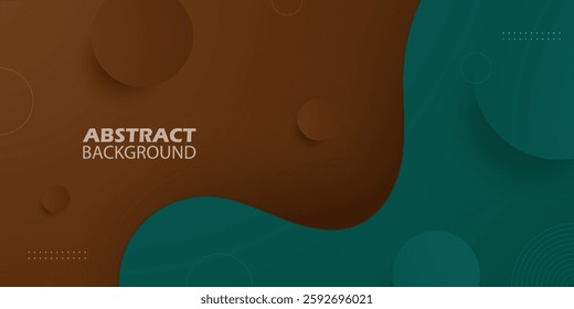 Abstract dark brown and green wave 3D background. Circle pattern on fluid shapes design. Eps10 vector