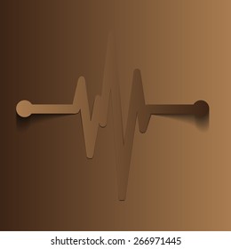 Abstract dark brown heart beats cardiogram illustration. vector.