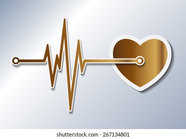 Abstract dark brown heart beats cardiogram. silver background. illustration. vector.