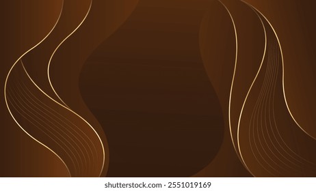 Abstractas fondo de lujo marrón oscuro con líneas doradas. Elegantes Fondos de pantalla modernos de onda. Adecuado para Plantillas, Anuncios, tarjetas, ventas, anuncios, eventos, premios, Web y páginas