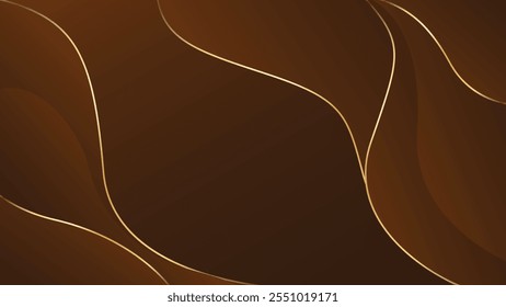 Abstract dark brown luxury background with gold lines. Elegant wave modern wallpapers. Suitable for templates, banners, cards, sales, ads, events, awards, web and pages