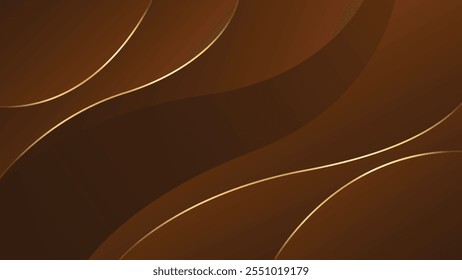 Abstract dark brown luxury background with gold lines. Elegant wave modern wallpapers. Suitable for templates, banners, cards, sales, ads, events, awards, web and pages