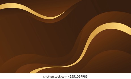 Abstract dark brown luxury background with gold lines. Elegant wave modern wallpaper. Template banner background for sales, ads, events, awards, web, pages, and others