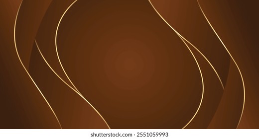 Abstract dark brown luxury background with gold lines. Elegant wave modern wallpaper. Template banner background for sales, ads, events, awards, web, pages, and others