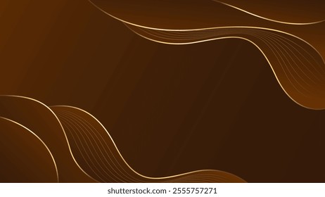 Abstract dark brown luxury background with gold lines. Elegant wave modern wallpaper. Template banner background for sales, ads, events, awards, web, pages, and others