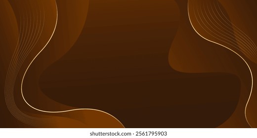 Abstract dark brown luxury background with gold lines. Elegant wave modern wallpapers. Suitable for templates, banners, cards, sales, ads, events, awards, web and pages