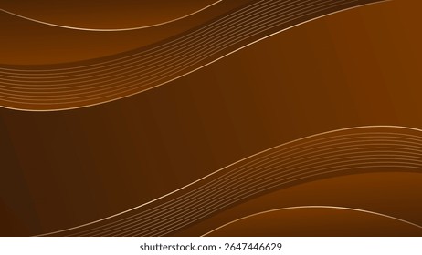 Abstract dark brown luxury background with gold lines. Elegant wave modern wallpaper. Template banner background for sales, ads, events, awards, web, pages, and others