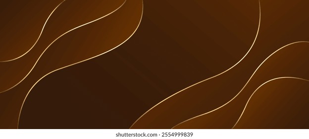 Abstract dark brown luxury banner background with gold lines. Elegant wave modern wallpaper. Suitable for templates, banners, sales, ads, events, web pages, and headers