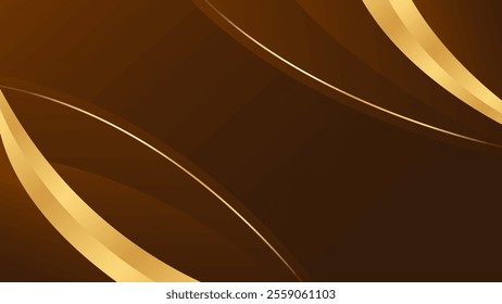 Abstract dark brown luxury curved background with gold lines. Elegant modern wallpapers. Suitable for templates, banners, cards, sales, ads, events, awards, web and pages