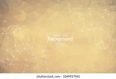 Fondo Abstractas del espacio poligonal marrón oscuro con puntos y líneas de conexión. Molécula de fondo poligonal geométrica y comunicación. Concepto de ciencia, química, biología, medicina, tecnología.