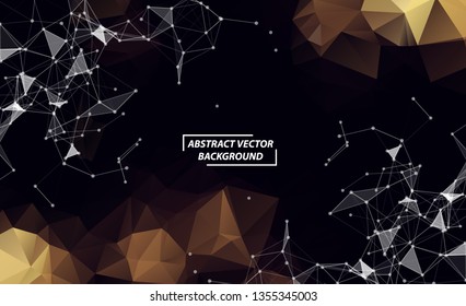 Abstract Dark Brown Polygonal Space Background with Connecting Dots and Lines.  Connection structure. Vector science background. Futuristic HUD background.
