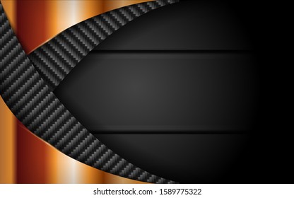 Abstract dark carbon background combine with golden shape. Modern template design