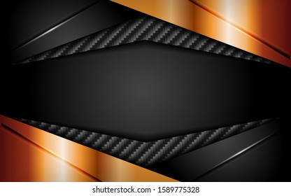 Abstract dark carbon background combine with golden shape. Modern template design