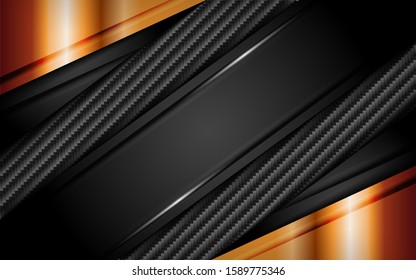 Abstract dark carbon background combine with golden shape. Modern template design