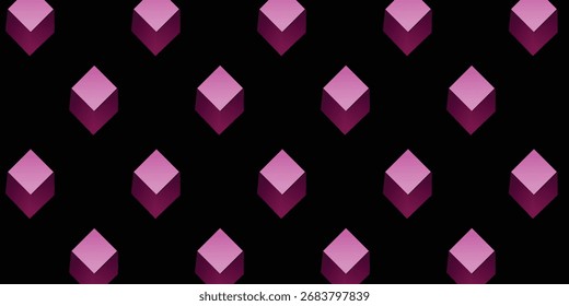 Abstract dark checkered background for design with pink glowing rhombuses.

