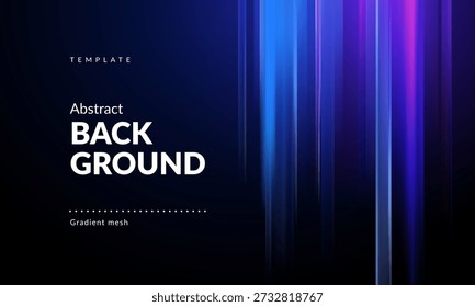 Abstrakter dunkler Hintergrund mit blauen und violetten Lichtstrahlen. Vertikale Beleuchtungsstreifen. Hintergrund für Branding, Web, Covers, Werbung, Präsentationen, Poster, Digital Design oder Grafiken. Vektorbild