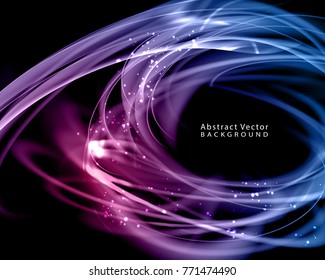 Abstract  dark color dynamic background. Expressive vector frame with contrast glowing fibers