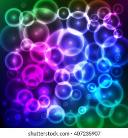 Abstract dark colorful background with bright bubble. Vector illustration.