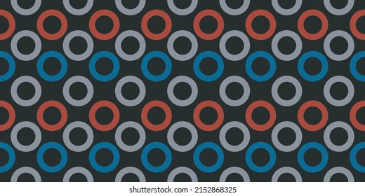 Abstract Dark Colorful Rows of Rings - Pattern, Geometric Mosaic Texture on Dark Grey Background - Vector Design