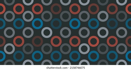 Abstract Dark Colorful Rows of Rings - Pattern, Geometric Mosaic Texture on Dark Grey Background - Vector Design