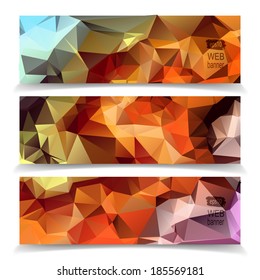 Abstract Dark Colorful Triangular Polygonal vector banners set
