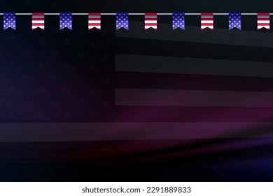 Abstract dark composition with America flag silhouette, garland isolated