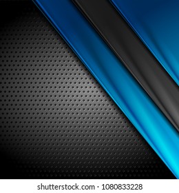 Abstract dark corporate blue and black technology perforated background. Vector illustration