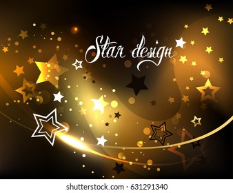 Abstract, dark cosmic background with golden, sparkling stars.